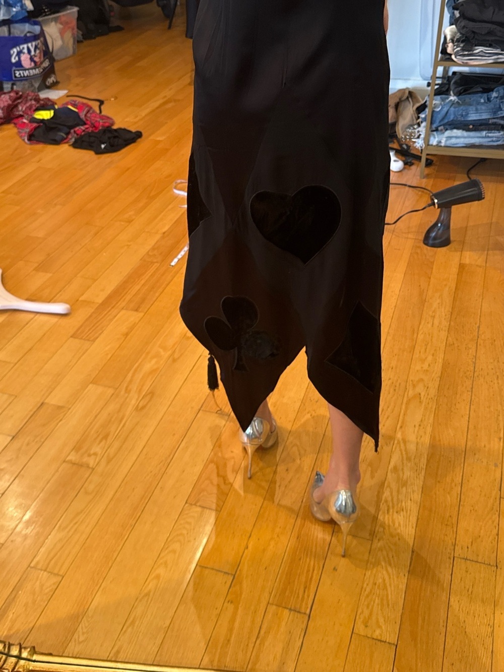 Vintage 90s Moschino Cheap & Chic Playing Card Dress Black Velvet Appliqué - Picture 3 of 14